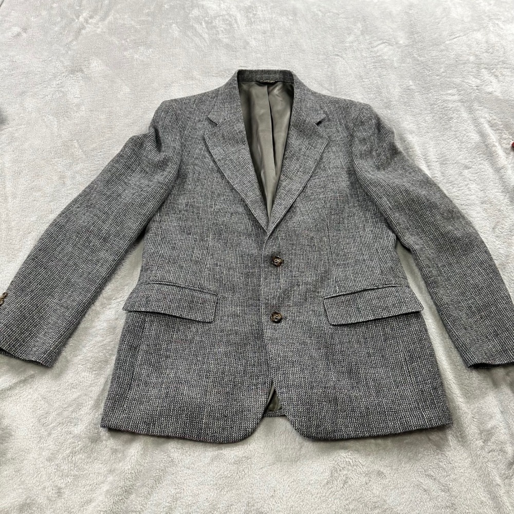 Thos David Philadelphia Blazer Mens 42 Gray Wool Tweed Windowpane Sport Coat USA